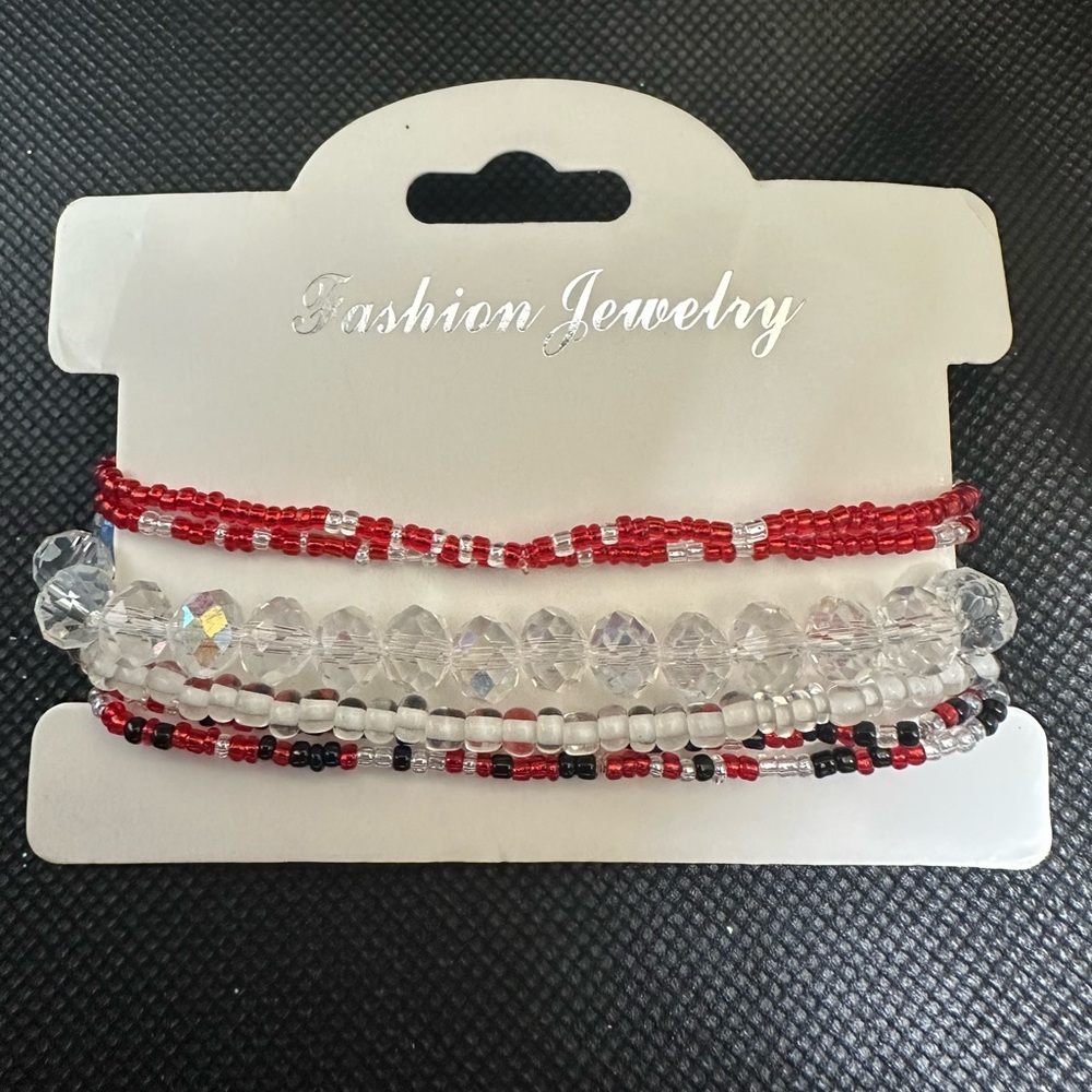 Fashion Jewelry Red and Clear Beaded Bracelets